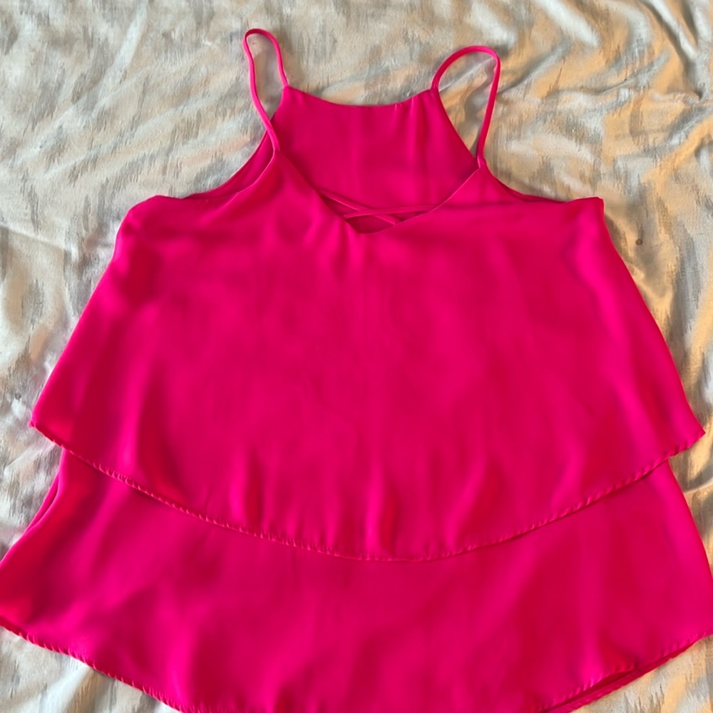 Bright pink flowy blouse, 100% polyester